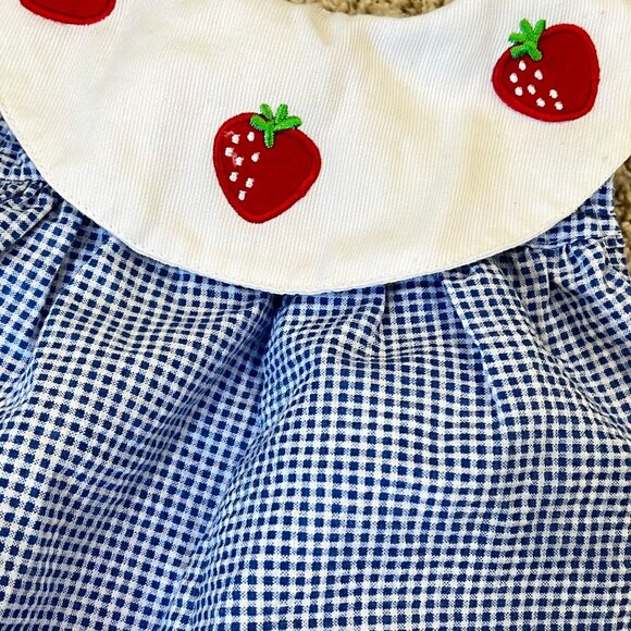 My Pal Girls Baby Romper 3-6 Months Blue Gingham Strawberry Embroidery - Picture 3 of 5